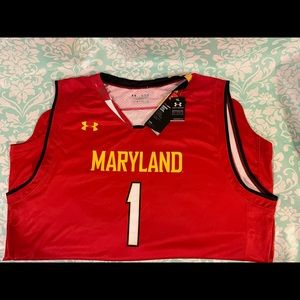 MENS MARYLAND TERRAPINS UNDER ARMOUR BASKETBALL REPLICA #1 RED JERSEY SZ XL